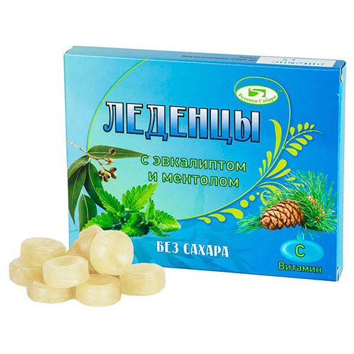 Леденцы с эвкалиптом и ментолом (без сахара), 10 шт