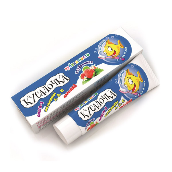 Зубная паста Кусалочка для детей с 3 до 8 лет клубничная, 60 гр.